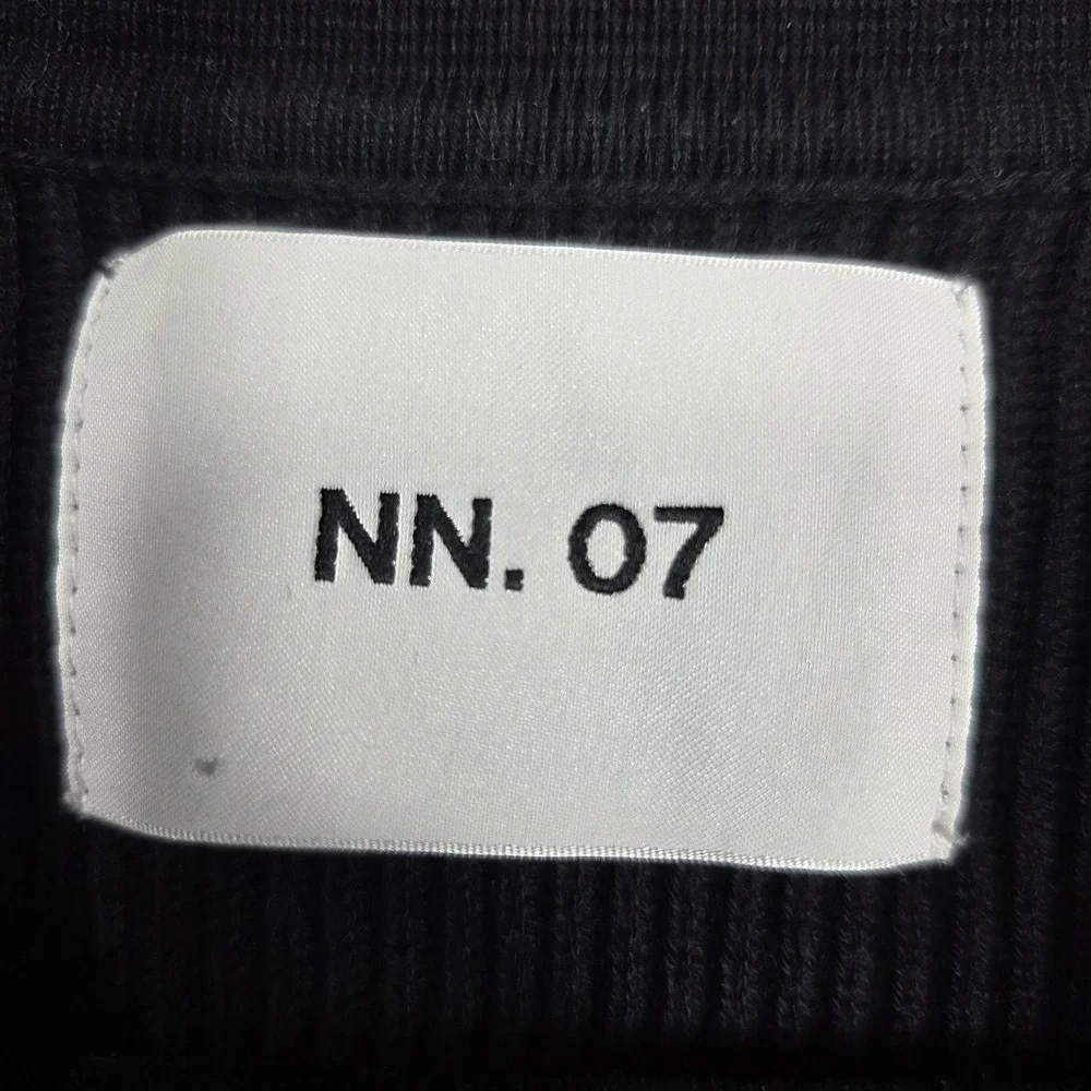 NN.07 Hansie SS Zip Rib Knit Polo‎ Sweater Organic Cotton Black Size L